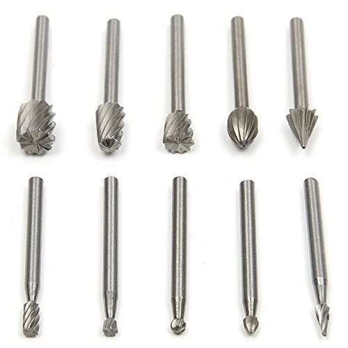 Fortag 10 tlg HSS Fräser-Set Gravieren Fräser Bit Hartmetallschneider Rotary Burr für Proxxon Dremel Schleifen Polieren Multifunktionswerkzeug - 2