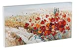 Das Acrylbild 'Flammende Blüten' ist 120x60cm groß und ein handgemaltes und modernes Kunstwerk mit Motiv 'Blumen flammend Deko rot'. Kein minderwertiger Druck - Sie spüren die kräftige Textur der Acrylfarben.