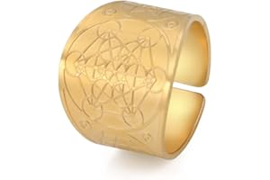Amaxer Sept Archanges Bague pour Homme Metatron's Cube Acier Inoxydable Le Sceau de Salomon Tetragrammaton Archanges Protection Anneau Réglable Déclaration Bande pour Homme Femme