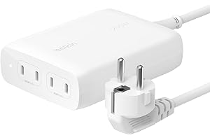 Belkin BoostCharge 4-portowa Ładowarka Sieciowa USB-C GaN 200 W z PD 3.1 Fast Charge + Kabel 1,5 m, Do MacBooka Pro, iPhone'a 16, 15, iPada Pro, Galaxy S24, Google Pixel