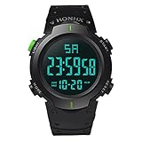 Für honhx Herren Wasserdicht LCD Digital Stoppuhr Datum Gummi Sport Armbanduhr, grün