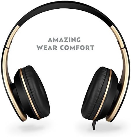 Sound Intone I65 3.5mm Hi-Fi Stereo leichter Kopfhörer mit drehbaren Ohrmuscheln, Tragbares Stretch-Headsets mit Ergonomischen Tragdesign, Lärm isolierend, In-line-Mikrofon mit Lautstärkeregelung,Universal 1-Tastenbedienung, für PC / Smart Phone / Iphone6 / Ipad / Samsung / PSP / iPod (schwarz/ Gold)