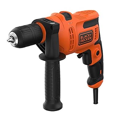 BLACK+DECKER BEH200-QS Perceuse à percussion filaire - Poignée latérale pour plus de confort 500W, Arancio, Nero