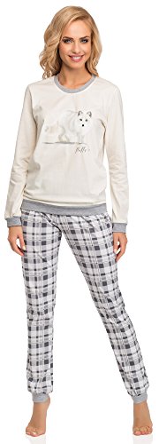 Cornette Pijama Conjunto Camiseta y Pantalones Mujer 683 2015 (Crudo/Gris(Fox), XL)