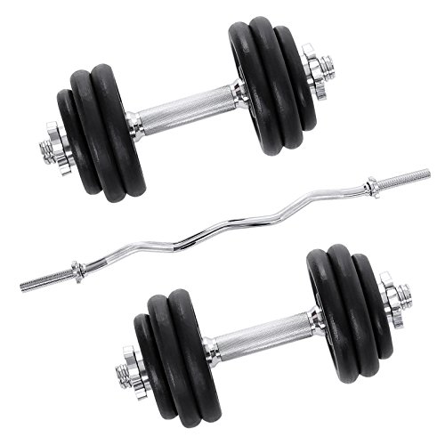 Songmics 30 kg Hantelset mit Curlstange 1 x SZ Stange 120 cm lang aus Gusseisen SYL30P