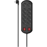10'lu Akım Korumalı Priz, 2 switches, 2m, Siyah