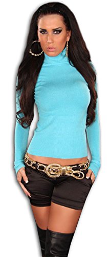 In Style - Pull femme à manches longues avec col roulé,Turquoise - Turquoise,S/M
