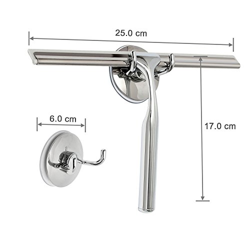 Budget&Good Duschabzieher Edelstahl Fensterabzieher Squeegee für Spiegel Badezimmerwischer mit Wandaufhänger starken Saughaken - 2