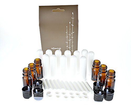 Gift Set Aromatherapy Essential Oil Blank Inhaler and Amber Bottles with Euro Dropper Cap + Pippette by M Essentials