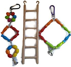 Aviary Birdcage Toys For Budgies Parrots Set of 3 Bird Cage Accessories Ladder Swing Perch