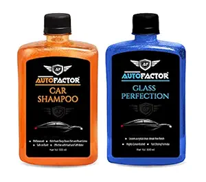 Auto Factor Combo of Premium Car Shampoo 500 ml and Glass Perfection 500 ml | PH Neutral Formula, Thick Highly Concentrated Liquid Cleans Dirt, Grime and Leaves a Brilliant Shine