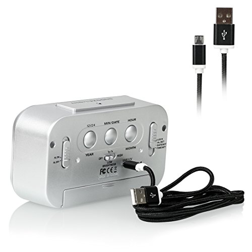 ZHPUAT S1 Digital-Wecker Digitaluhr große LCD-Ziffern Hintergrundbeleuchtung mit USB Kabel Silber - 4