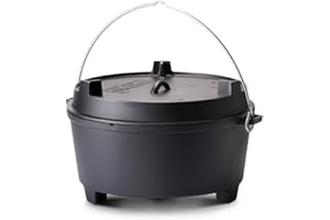 Grillfürst Dutch Oven ca. 28 Liter - stabil stehender Feuertopf durch speziell entwickelte T-Füße, hitzebeständiger Gusseisen Topf, Deckel als Pfanne nutzbar, DO 28