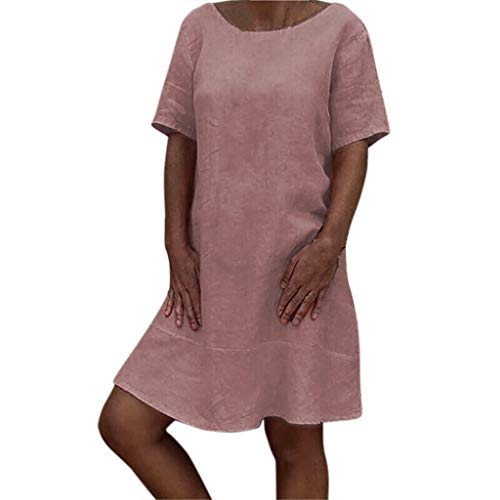 Preisvergleich Produktbild MCYs Damen Lose Feste Kurzarm Rundhals Minikleid Sommerkleid