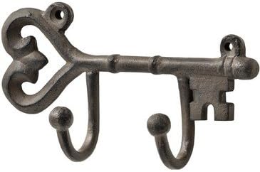 Antique Brown Cast Iron Heart Key Wall Hook
