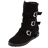  Botas Mujer Invierno Calentar Piel Forro Planos Botines Nieve Ante Botita Medianas Ankle Boots Antideslizante Elásticos Comodos Negro 40