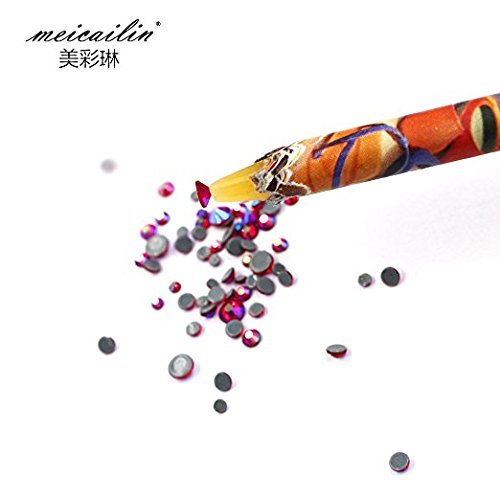 1 PCs Stift + 5 Dreieck Platten Set Selbstklebem Harz Strass Picker Bleistift Nail Art Edelstein Kristall Pick up Werkzeug Wachs - 3