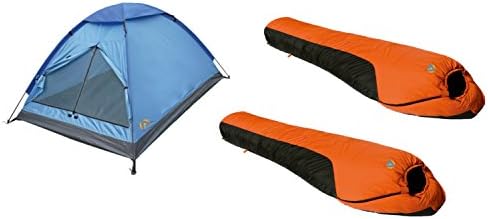 Alpinizmo High Peak USA Two Mt. Rainier 0F Sleeping Bag + Monodome 3 Tent Combo Set, Blue/Orange, One Size