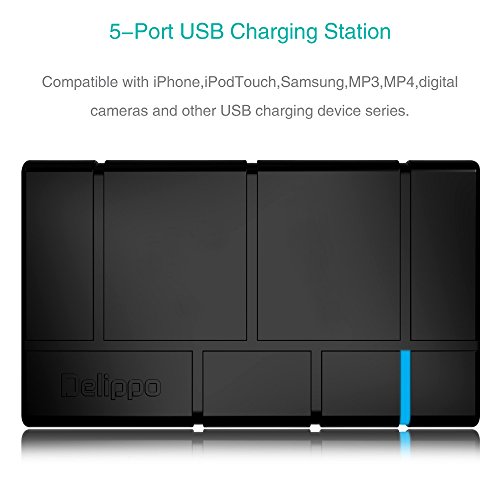 Delippo® 5-Port USB Ladegerät 50W 5V /10A Ladeadapter Charger für iPhone 6S / 6S Plus / 6 /6 plus/ iPad Pro / Air / Mini / Samsung Galaxy S7/ S7 Edge / S6 / S6 Edge /Note 3 2 und Android Geräte (Smartphone, Tablet) Schwarz - 4