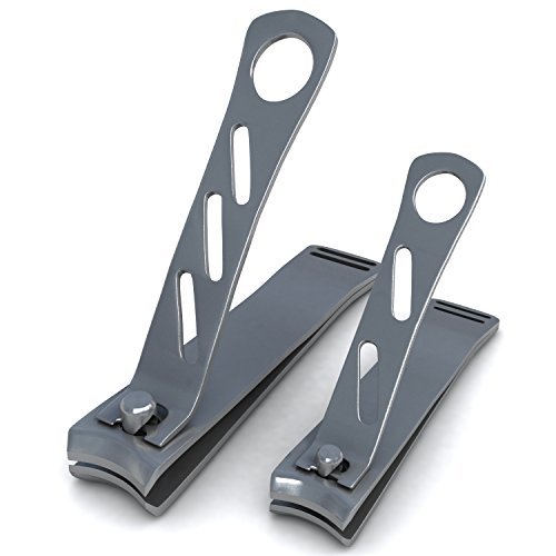 Professional Nail Clippers Pack of 2 - Stainless Steel Toenail & Fingernail Cutter Set For Men, Women, Baby - Precise Cutting, Easy-Grip, Safe Left / Right Hand Control For Beautiful Manicured Nails