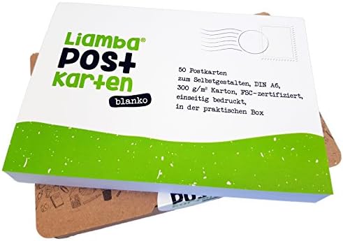Liamba Blank Postcards, DIN A6 White Postcards In A Practical Box, Made In Germany From Recycled Paper 300 g/m², FSC Certified, Pack of 50