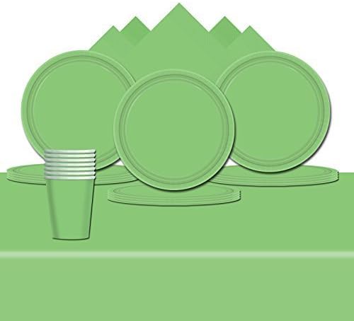 Tableware Complete Party Supplies Pack For 8 - Cups, Napkins, Plates And Rectangular Table Cover (Kiwi Green)