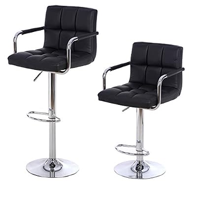 Songmics Lot de 2 Tabourets de bar haut Chaise de bar simili cuir PU chrome hauteur réglable grande base Φ 41 cm LJB93B