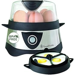 Russell Hobbs 14048-56 Cuiseur à Œufs CookAtHome, Œufs Vapeur, Œufs Pochés, Œufs au Plat, Arrêt Automatique avec Signal Sonore, Gobelet inclus