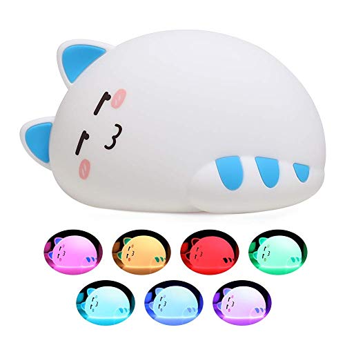Preisvergleich Produktbild Baby Cute Cat Soft Silikon Tierkindergarten Nachtlampe, Tap Control Farbwechsel Schlafzimmer Stillen Nightlight Kitty Lampe Geschenk für Neugeborene Kleinkind Kinder Mädchen Geschenke Beleuchtung Deck