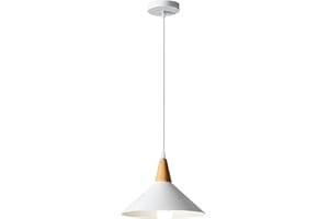 LIGKIN Lámpara Colgante Industrial Moderna Ø25cm Pantalla Metal Madera Lámpara de Techo Retro E27 Iluminación para Cocina Comedor Cafetería (1 Blanco)