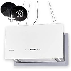 Hotte aspirante design, hotte décorative îlot (60cm, inox, verre blanc, extra silencieux, 674m³/h, 4 marches, éclairage LED, touches sensitives TouchSelect, montage câble) CUBE60W - KKT KOLBE