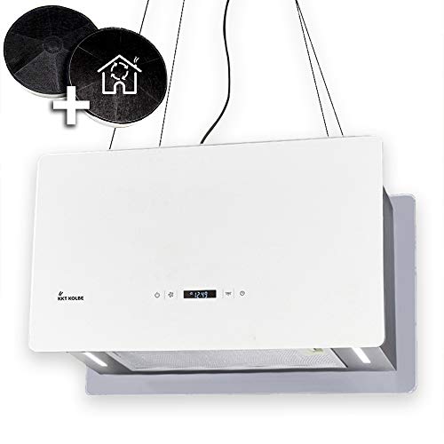Hotte aspirante design, hotte décorative îlot (60cm, inox, verre blanc, extra silencieux, 674m³/h, 4 marches, éclairage LED, touches sensitives TouchSelect, montage câble) CUBE60W - KKT KOLBE