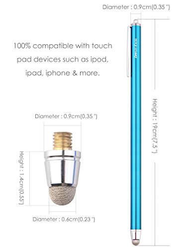 Dimples Excel Extra Lange Touchscreen Eingabestift 19cm Stylus with Ultra Slim Radius 3mm Micro-Knit Hybrid Fiber Tip (4pcs - Aqua-Blau / Schwarz / Lila / Pink)
