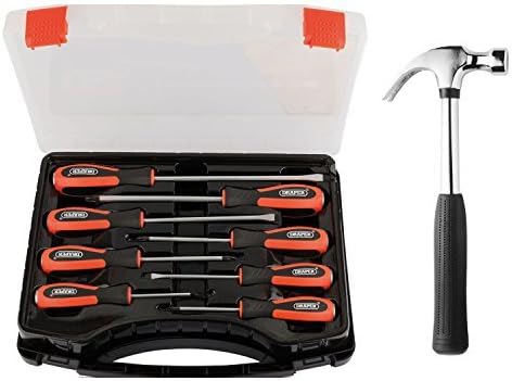Draper 85641 863/8/O Professional Heavy Duty 8 Piece 'Pound Thru' Strike Through Expert Chrome Vanadium Steel Screwdriver Set + 8oz Claw Hammer with Storage Case - Orange