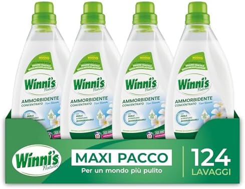 Winni's - Ammorbidente Lavatrice Ipoallergenico Concentrato Ecoformato, 124 Lavaggi, Fragranza Fiori Bianchi, Con Perle di Profumo Biodegradabili, 775 ml x 4 Confezioni