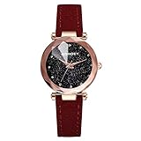 TWISFER Damen-Armbanduhr, mit Stern-Zifferblatt, analoge Kristall-Quarz-Uhr mit Lederband, luxuriöse Damenuhr Mode Einfach Beiläufig Kleid Uhr Geschäft Uhr