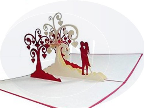 LIN-POP UP Karten Hochzeitskarten, Hochzeitseinladungen Valentinskarten 3D Karten Grußkarten Glückwunschkarten Liebe Hochzeit, küssendes Paar/Herzbäume - 3