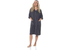 IUEG LIMITED IUEG Zip Up Dressing Gown Terry Towelling Bath Robes For Women 100% Cotton Dressing Gown Drying in Mint Blue Pink Navy Grey Mustard UK 8-34