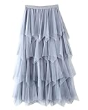 Tacto suave. Mujer Falda Larga De Tul con Cintura Elástica Falda De Gasa Suave Falda De Tul Tutu Plisada Falda Azul Gris