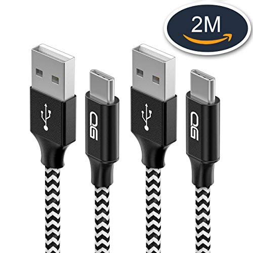 C  ble USB Type C   QGhappy 2M-2Pack USB C Haute Vitesse Synchro et Charge Cordon de Donn  es Chargeur Nylon USB C C  ble de Chargement pour Samsung Galaxy S9  S8 A5 2017   Huawei P20  P10  Mate10  Motorola Moto G6  Honor View 10  9  Xiaomi MI 8  A1