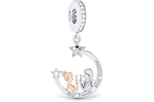 MON & SONS Best Friends Wine Together Star Moon Charm Bead Pendant 925 Sterling Silver Dangle Compatible With Pandora Charm Bracelet