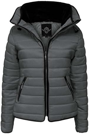 WOMENS BUBBLE FUR WARM PUFFER JACKET DARK GREY/14