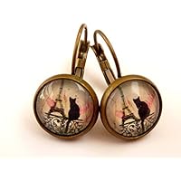 Ohrringe mit Eiffelturm und Katzen Silhouette