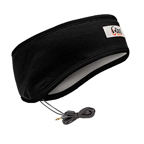 Cinta Con Auriculares Para Dormir Lycra CozyPhones - Con Cascos Ultra Finos Ideal En La Cama Para Viajar Deporte Meditar Insomnio - Color Negro Con Bolsa De Viaje En Regalo