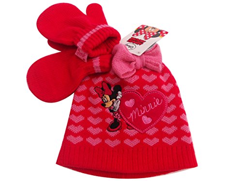 BNWT Girls warm winter Disney Minnie Mouse Hat & Mitten set christmas gift 1-2 Years