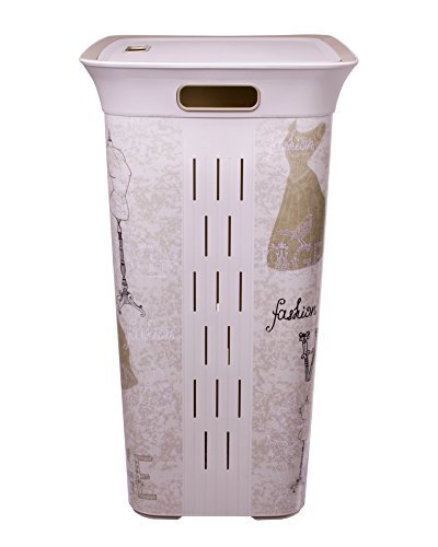 Wäschetruhe Wäschekorb Wäschepuff mit Belüftung Moda Vintage 60 Liter mit Deckel Wäschesammler - 3