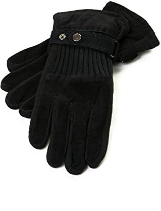Gloves Suede Leather, Faux Fur Lining, Adjustable, Black