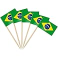 AhfuLife 100/200pcs Brazil Toothpick Flags Cake Toppers, Brazilian Cocktail Stick Flag for Sandwich Food Cupcake Toppers Tableware World Cup Party Supplies Pub Royal Event Decor (100 Pcs)