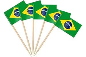 AhfuLife - 100 Piezas de Decoración de Pastel de Bandera de Palillos de Dientes, Palos de Cóctel, Sándwiches, Comida, Pastelería, Copa del Mundo, Artículos de Fiesta (Brazil, 200)