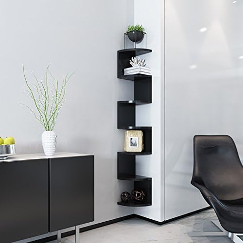 floating shelves Fan-like corner shelf bookcase Wall shelf Shelf storage rack Wall angle rackTV Background Wall Decorative Frame,Seven Layers Of Space(DIY assembly) (Color : Black)